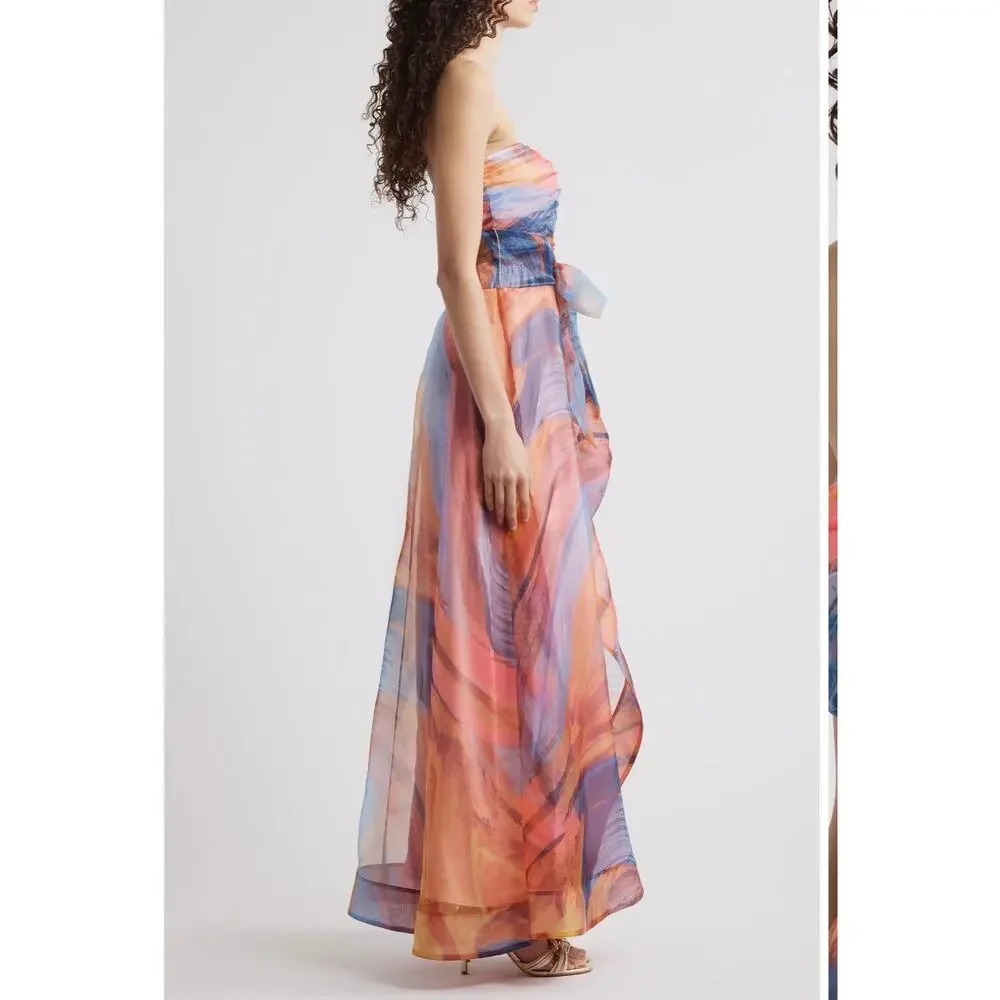Tahari ASL Sunset Strapless Ruched Organza Gown - Size 10 - Picture 4 of 7